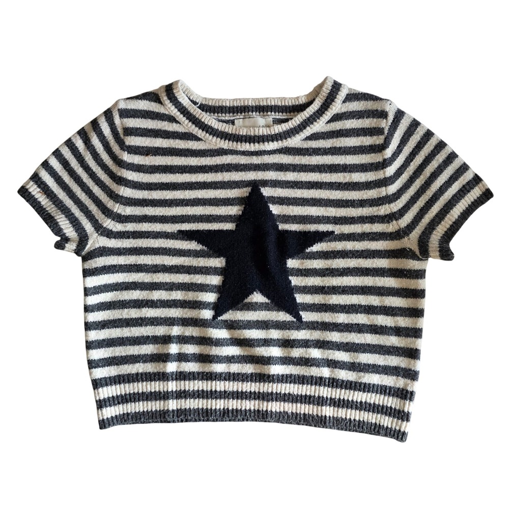 Freshman 1996 Striped Star Graphic Short Sleeve Knit Sweater Black White Medium